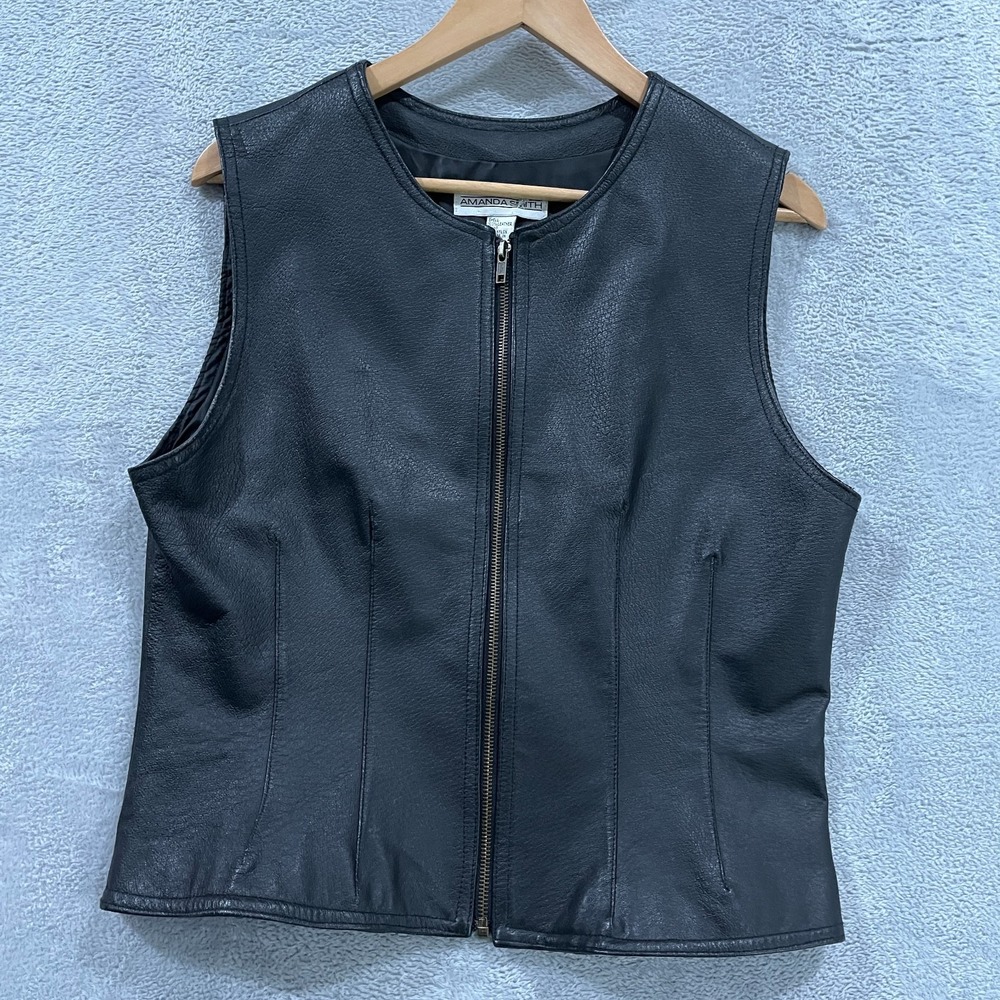 Amanda Smith Vest Womens 10 Leather Biker Motorcyle Grunge Full Zip Western VTG